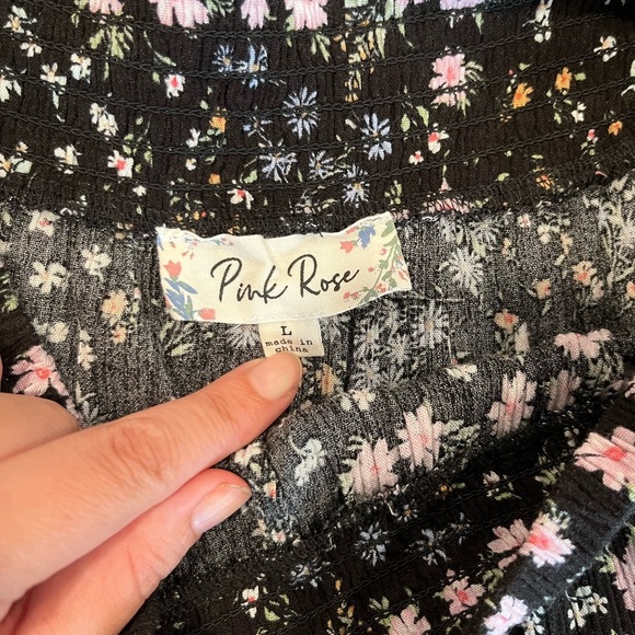 Pink Rose Black Floral Mini Skirt - Picture 3 of 3